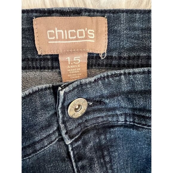 Chico's Womens Ankle Skinny Jeans Blue Pockets Rhinestone Medium Wash Denim 10 - Picture 8 of 8